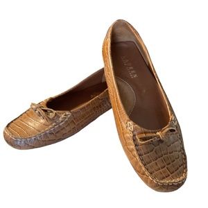 The Lauren Ralph Lauren Catrina Cognac Croc Leather Moc Toe Loafer
